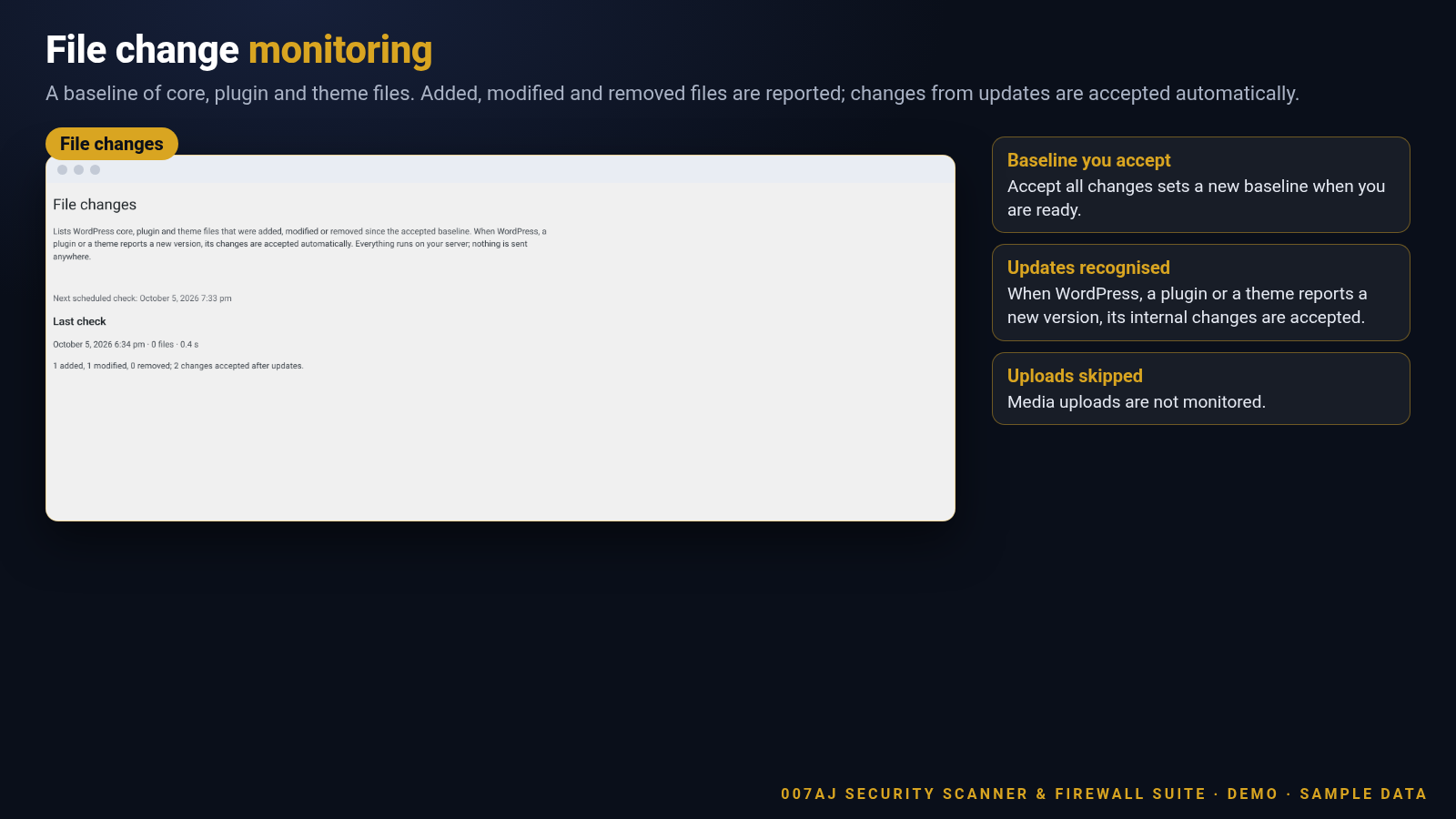Screenshot of the File changes screen with sample added and modified files