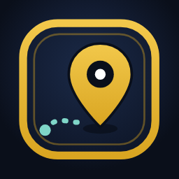 Waypost icon: a gold map pin at the end of a dotted teal route on a navy tile